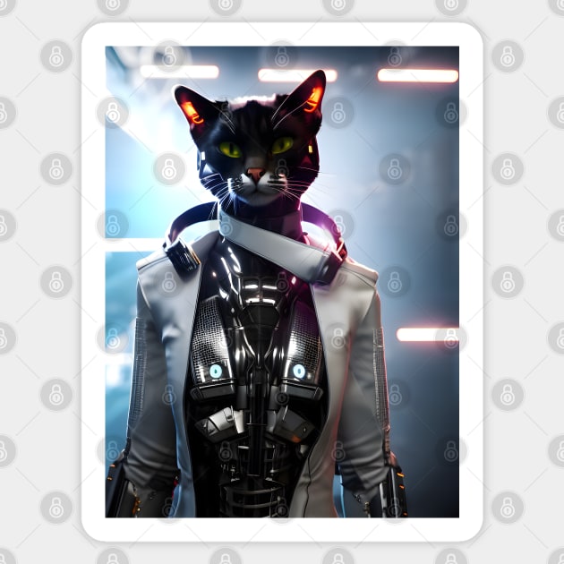 Cyberpunk Cat - Modern Digital Art Sticker by Ai-michiart